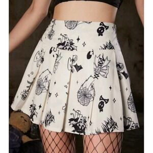Romwe pleated mini skirt Cute Goth‎ Mall Witchy Kawaii School Girl Punk White